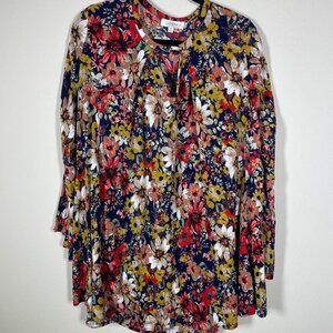 Umgee Women's Tunic Top Gauzy Floral Women's Size 1X Hippie Boho Keyhole Fall!